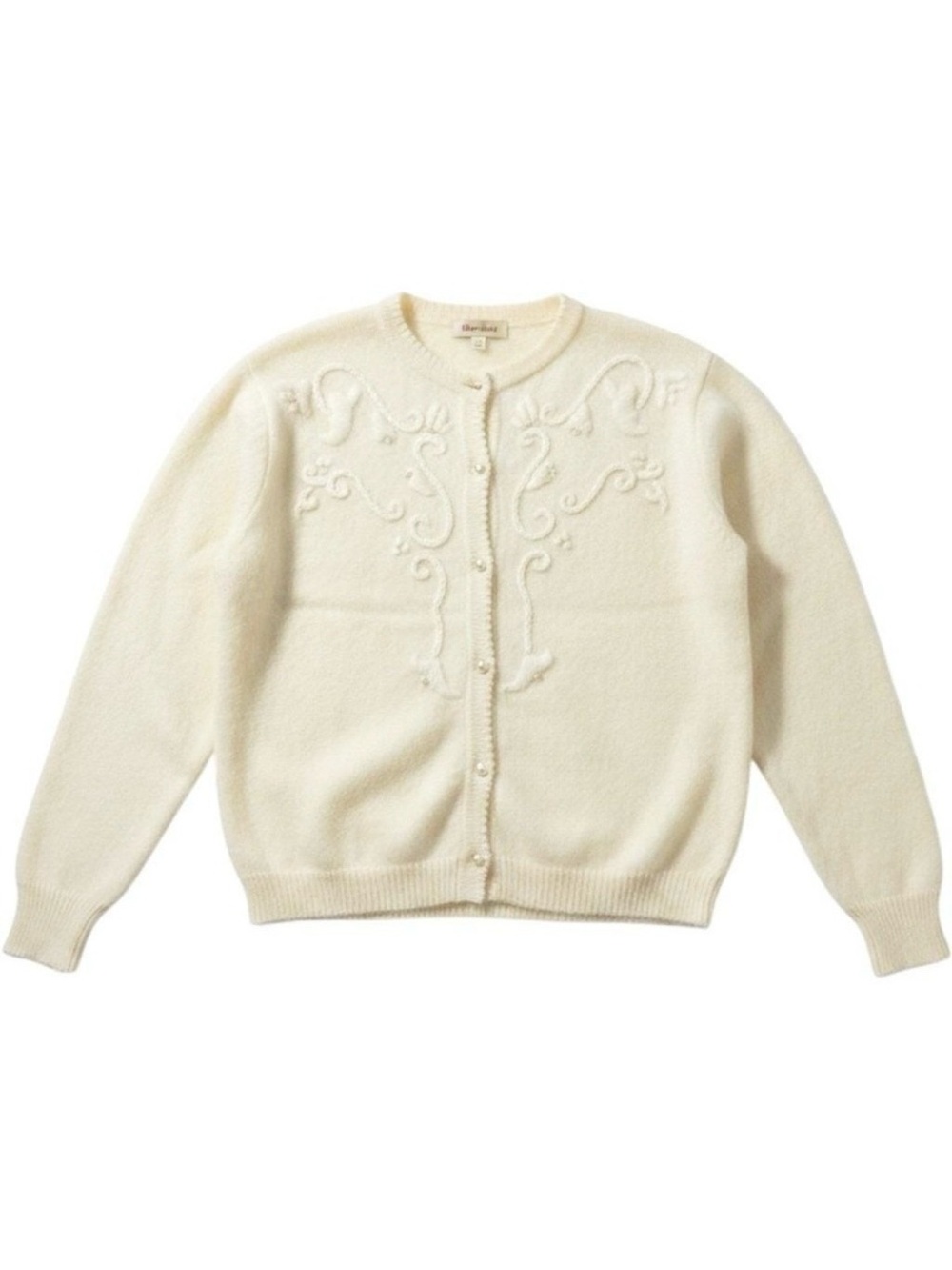Vintage la Redoute Lambswool Angora Cardigan Faux Pearl Embroidered Floral Small